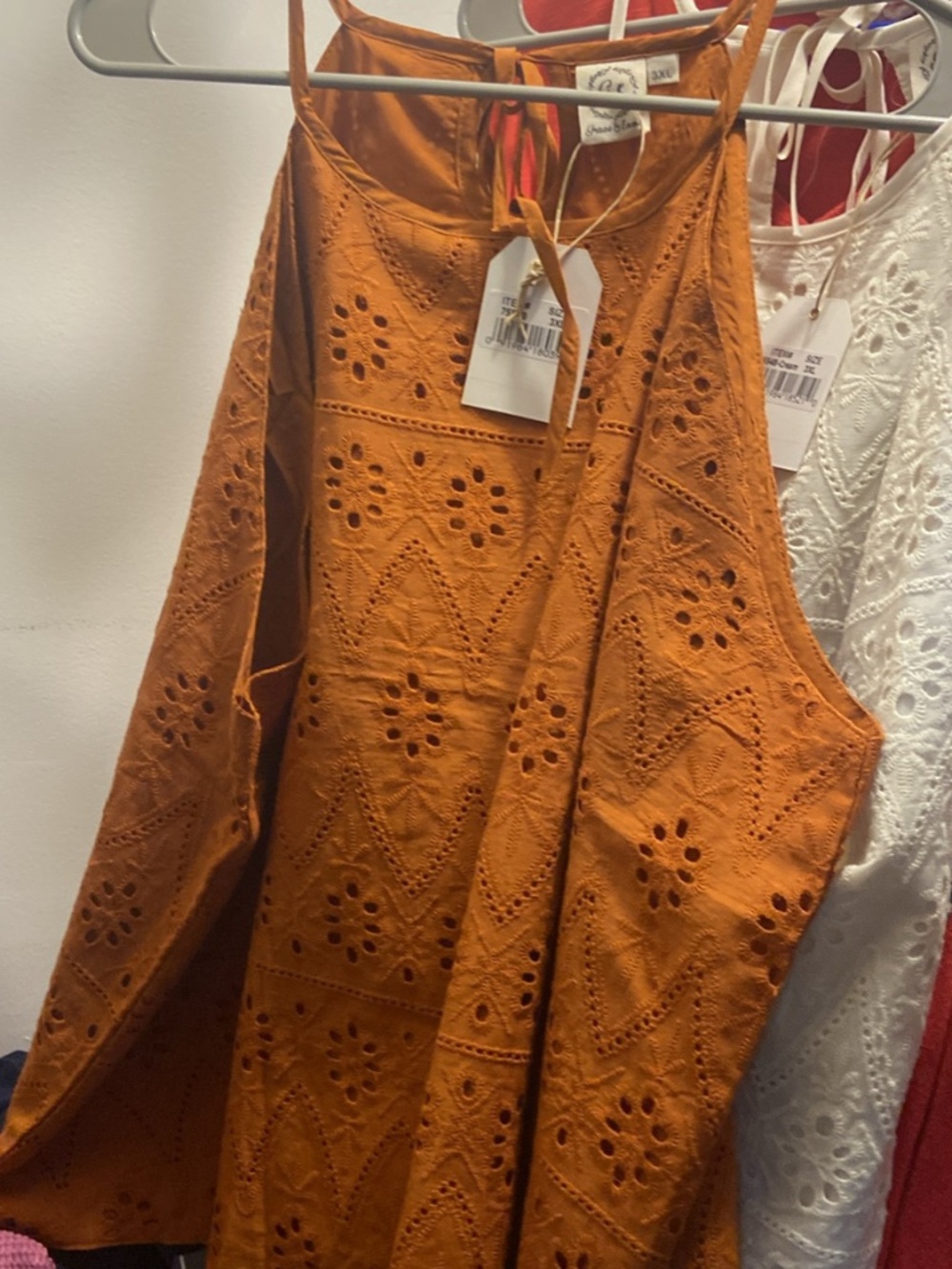 Grace & Emma Burnt Orange Eyelet Halter Top, Size 3XL